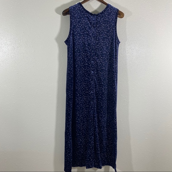 Woman’s Blue Velvet Maxi Dress pockets Print Med. Sleeveless Button Dow… - Picture 8 of 11